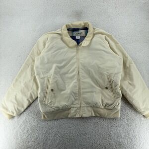 Vintage LL Bean Bomber Jacket Mens BOXY XL White Zip Nylon Plaid Lined 90s‎